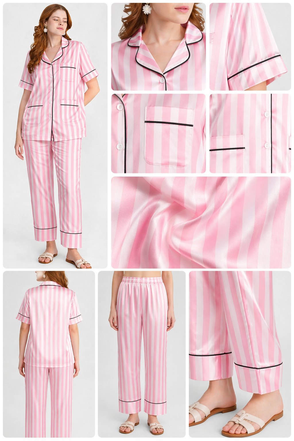 Blush Lines Satin Pajama Set