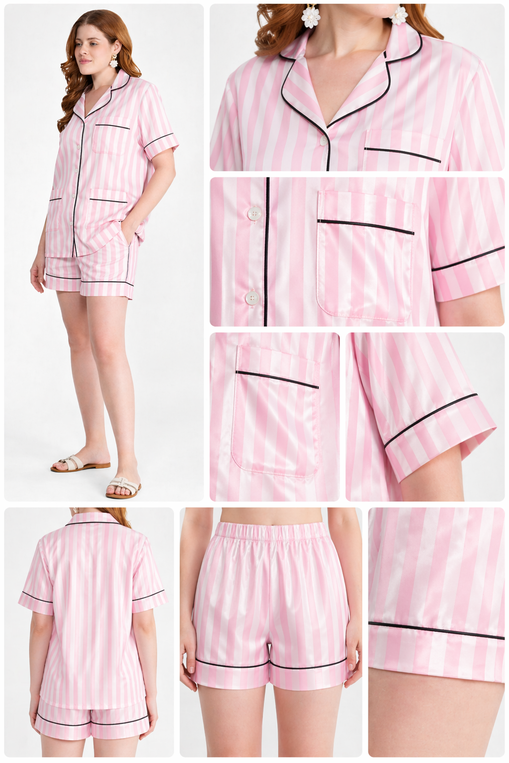 Blush Lines Satin Shorts Set