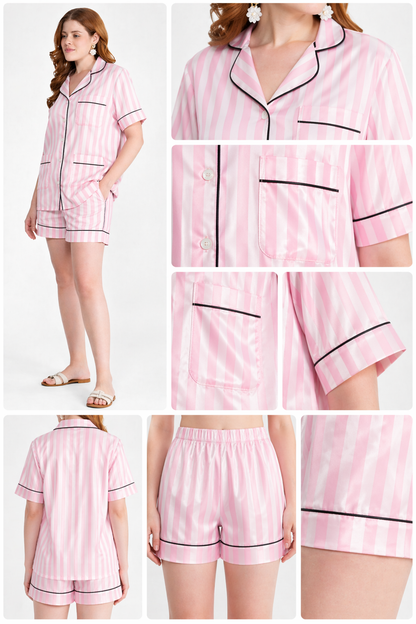 Blush Lines Satin Shorts Set
