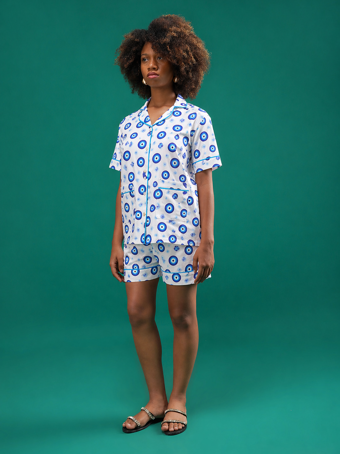 Blue Nazar Cotton Shorts Set