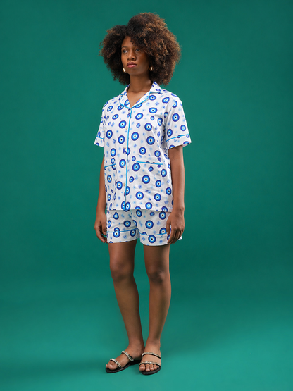 Blue Nazar Cotton Shorts Set