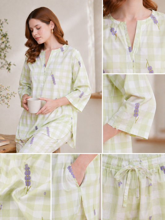 Lavender Meadow Checks co-ord set