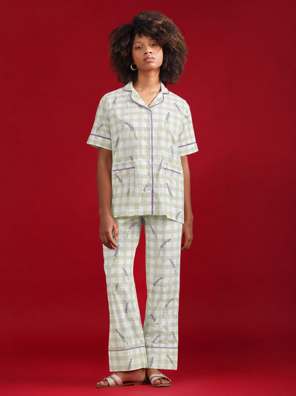 Lavender Meadow Checks Cotton Pajama Set