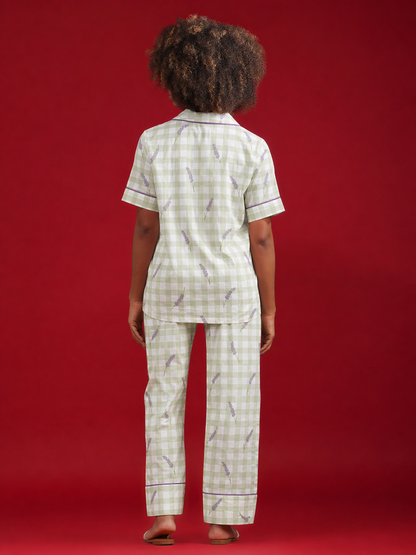 Lavender Meadow Checks Cotton Pajama Set