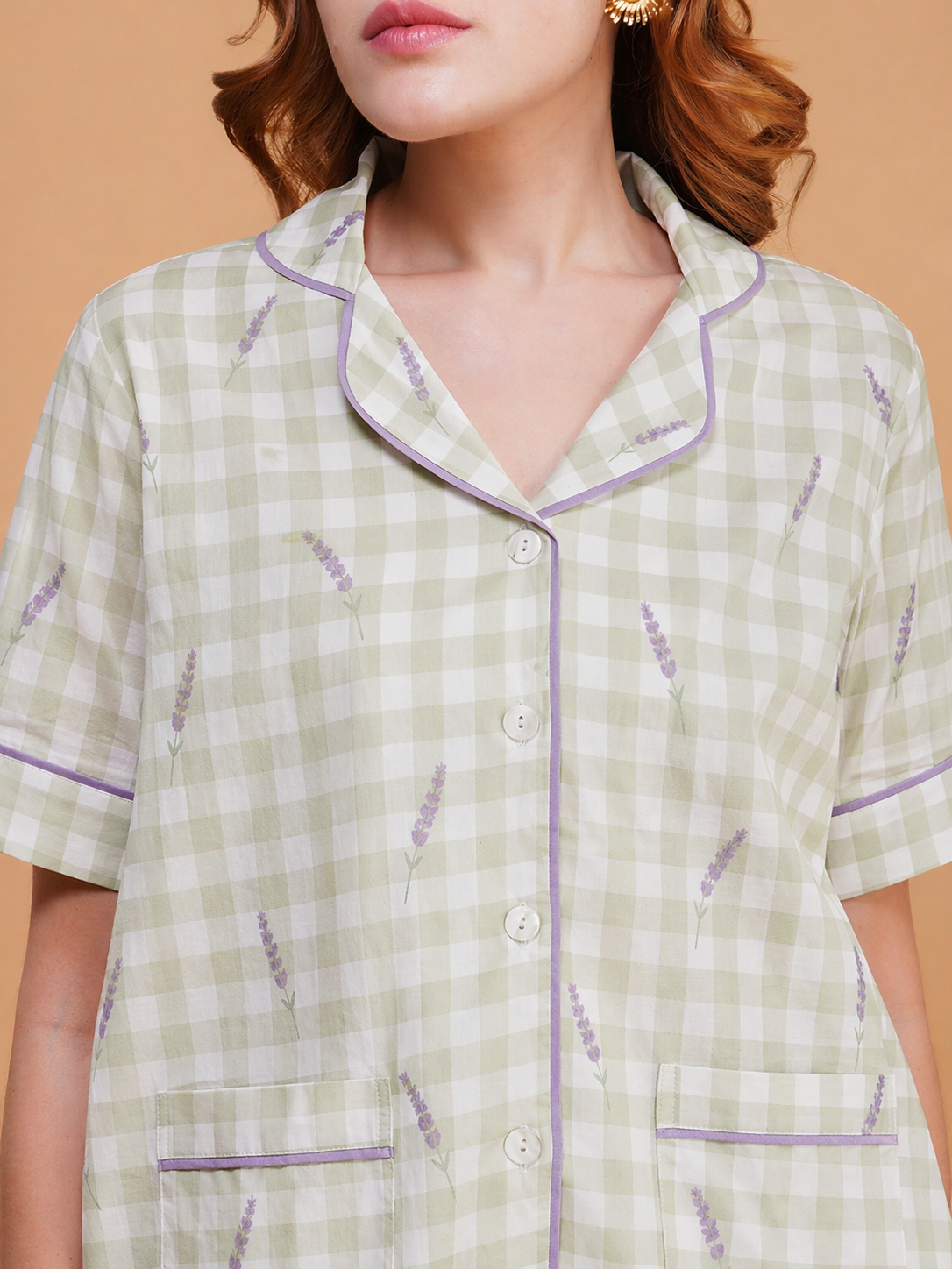 Lavender Meadow Checks Cotton Pajama Set