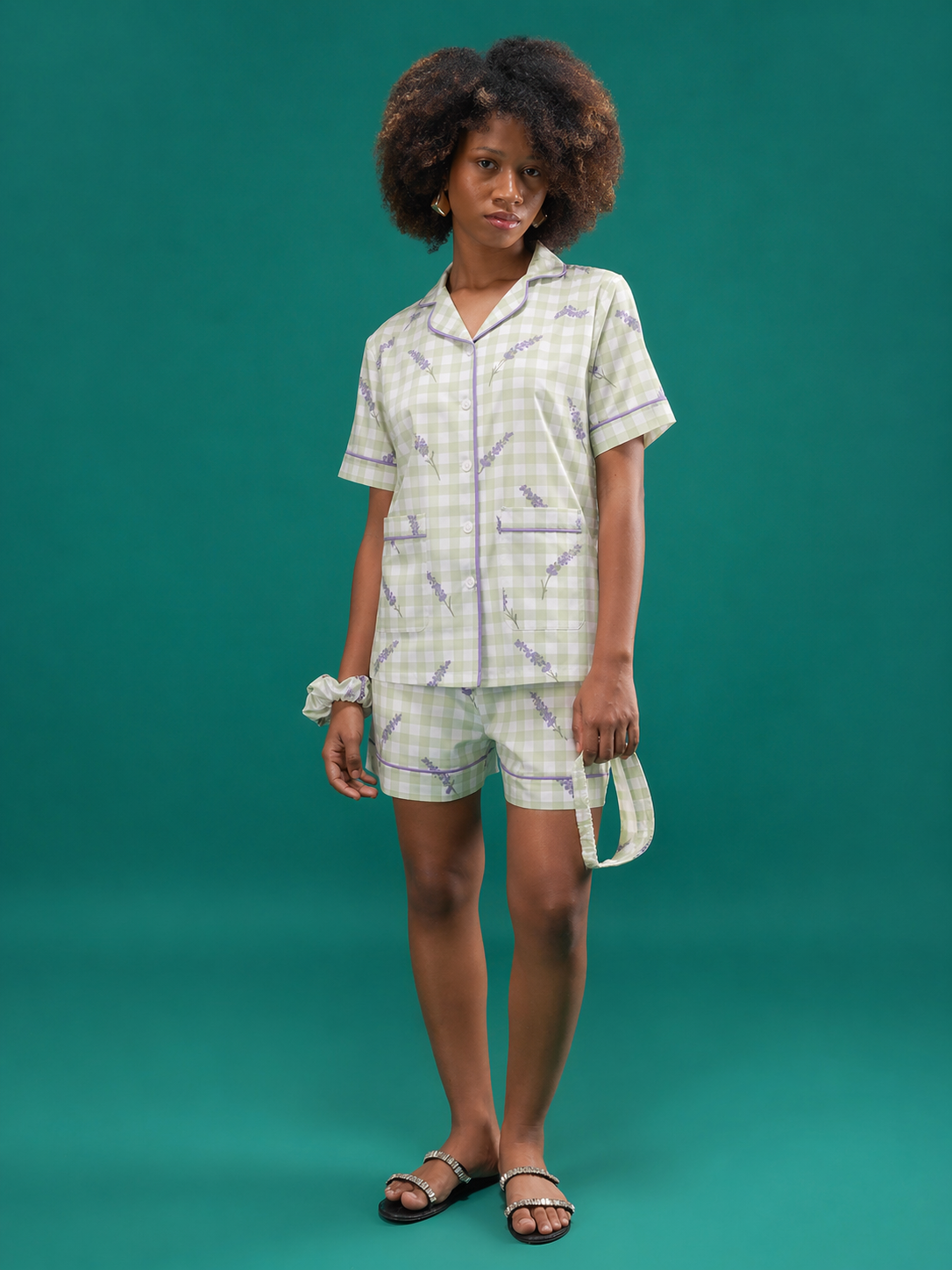 Lavender Meadow Checks Cotton Shorts Set
