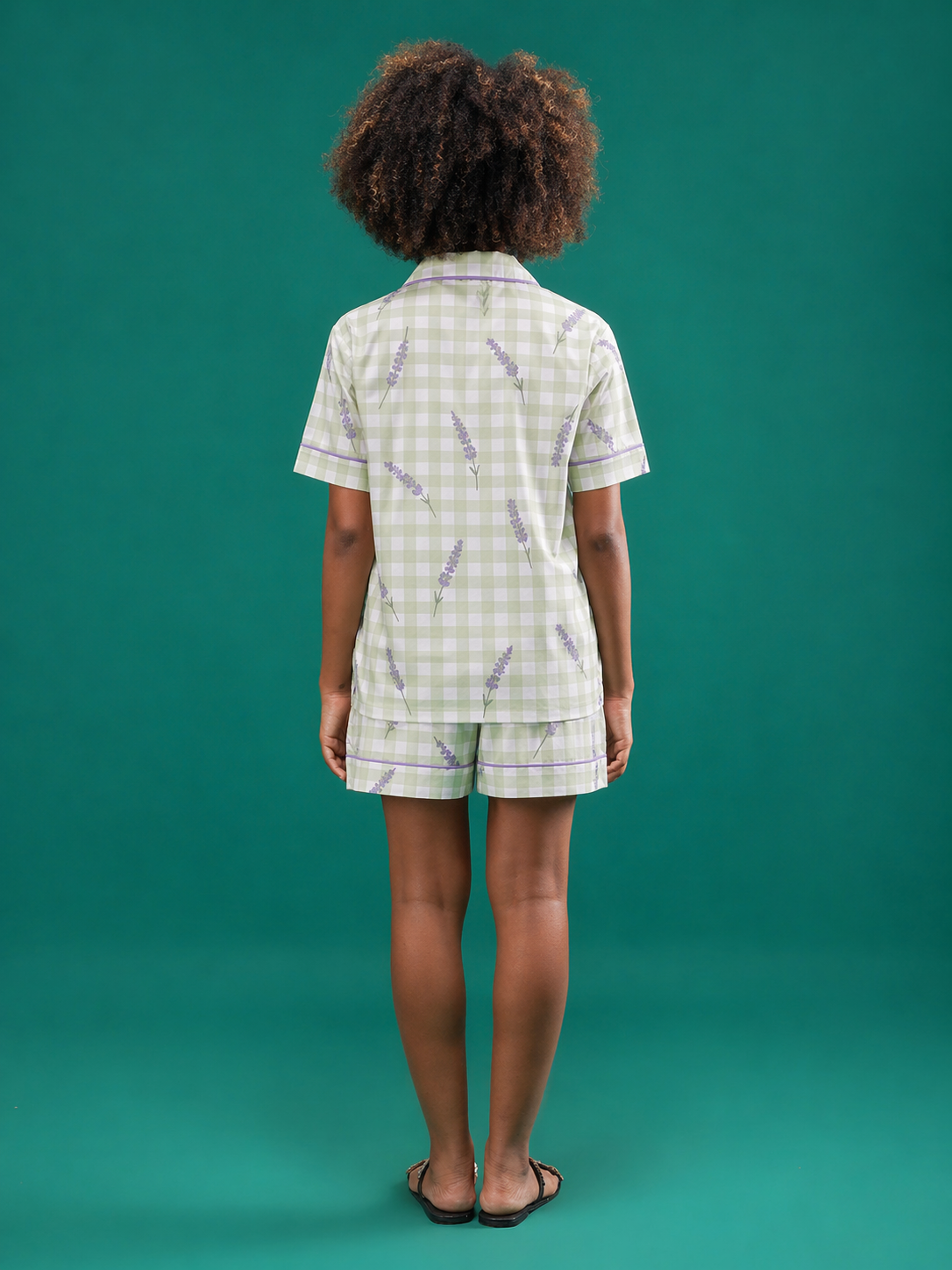 Lavender Meadow Checks Cotton Shorts Set