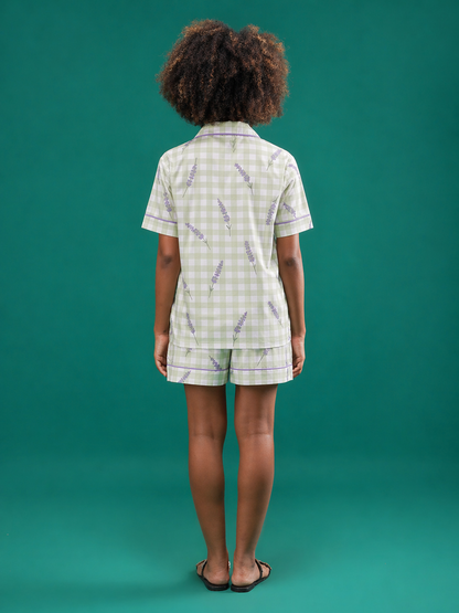 Lavender Meadow Checks Cotton Shorts Set