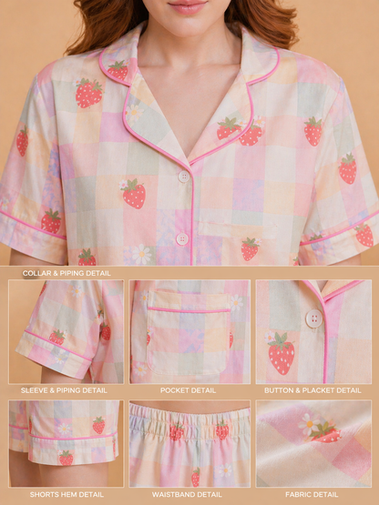 Strawberry Dream Cotton Shorts Set