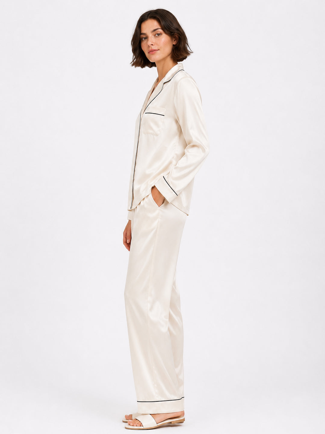 Nacre Satin Classic Pajama Set