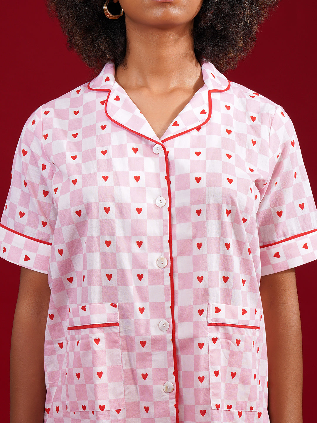 Sweetheart Checks Cotton Shorts Set