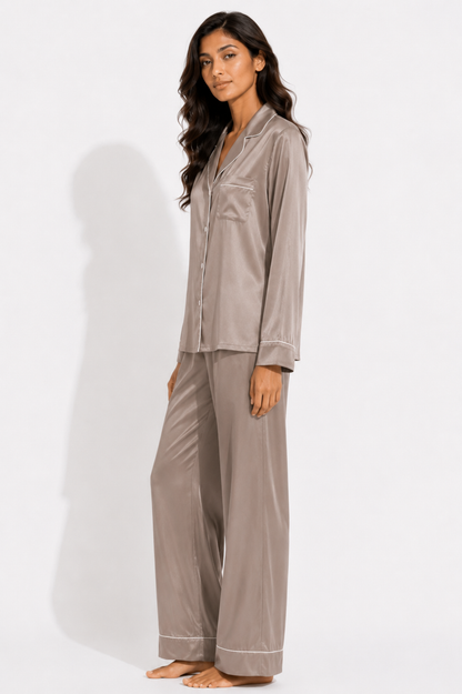 Taupe Satin Classic Pajama Set