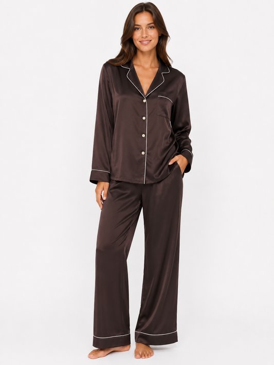 Sépia Satin Classic Pajama Set