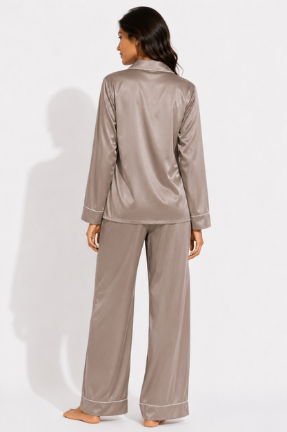 Taupe Satin Classic Pajama Set