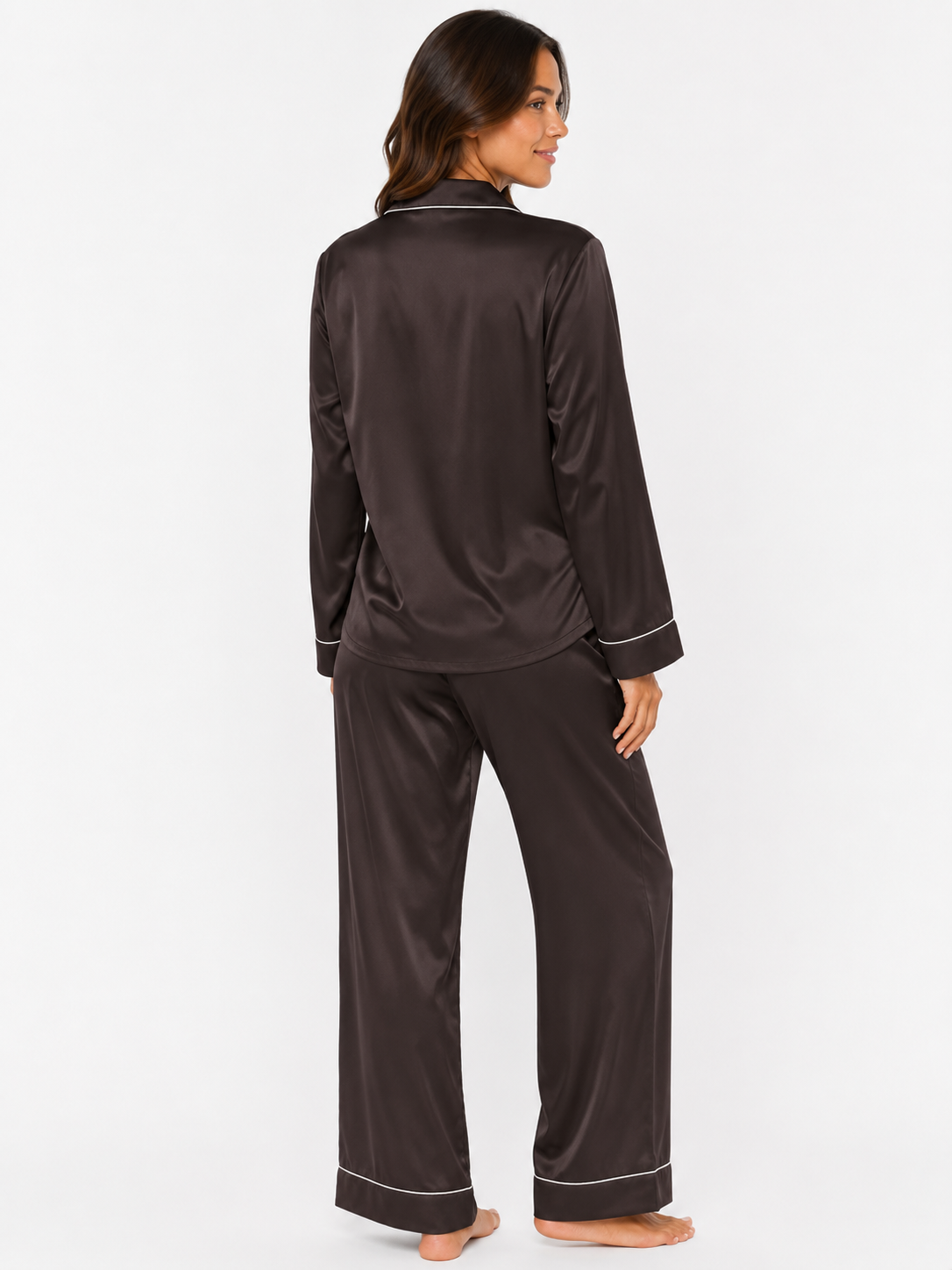 Sépia Satin Classic Pajama Set