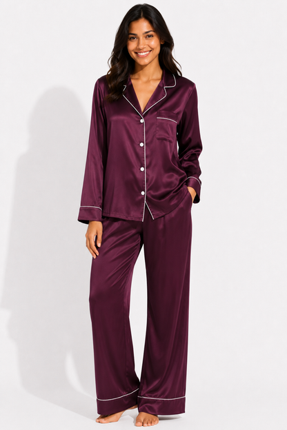 Mûre Satin Classic Pajama Set