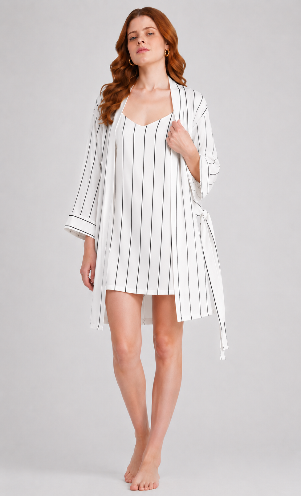 Midnight Pinstripe Satin Set