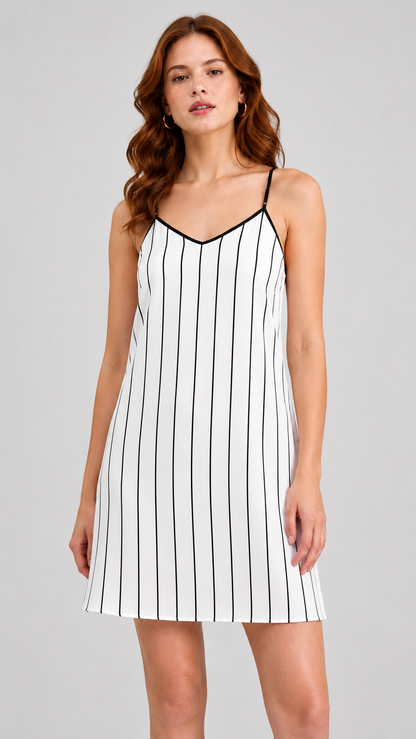 Midnight Pinstripe Slip Dress