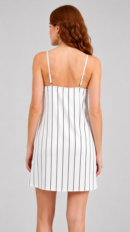 Midnight Pinstripe Slip Dress