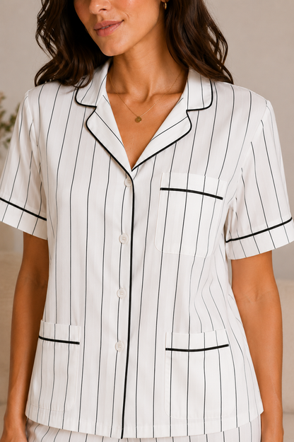 Midnight Pinstripe Satin Pajama Set
