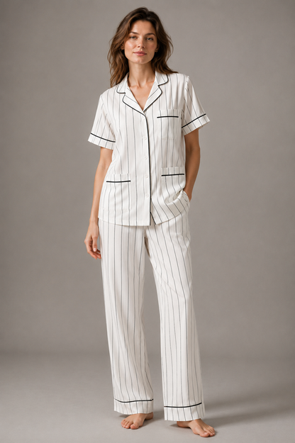 Midnight Pinstripe Satin Pajama Set