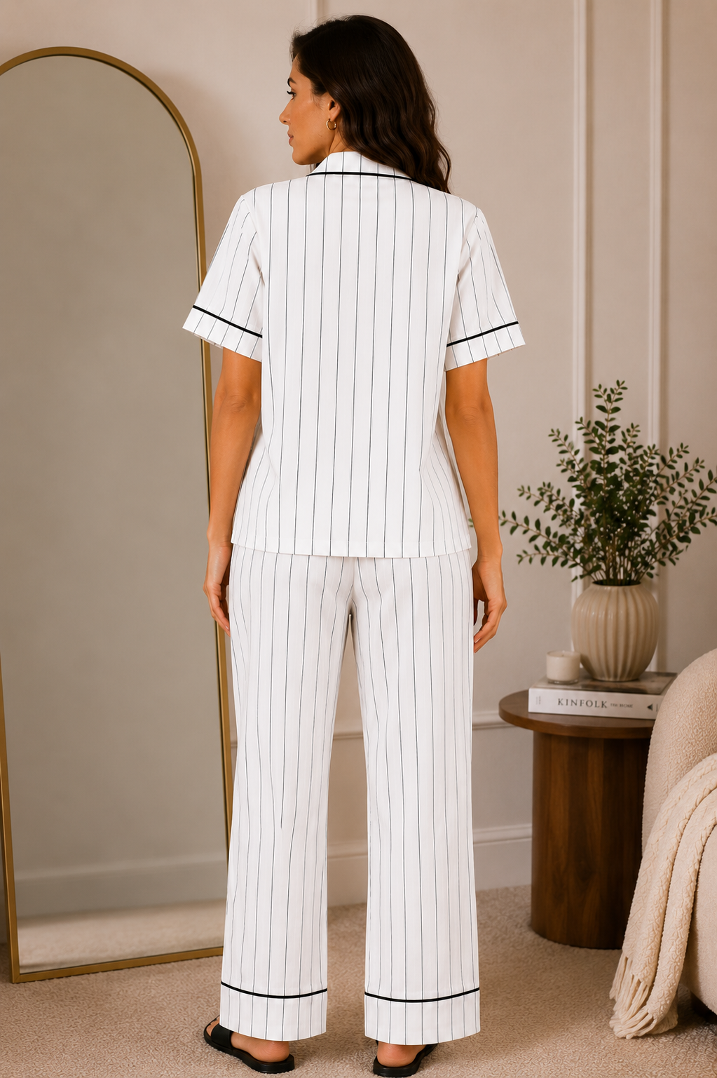 Midnight Pinstripe Satin Pajama Set