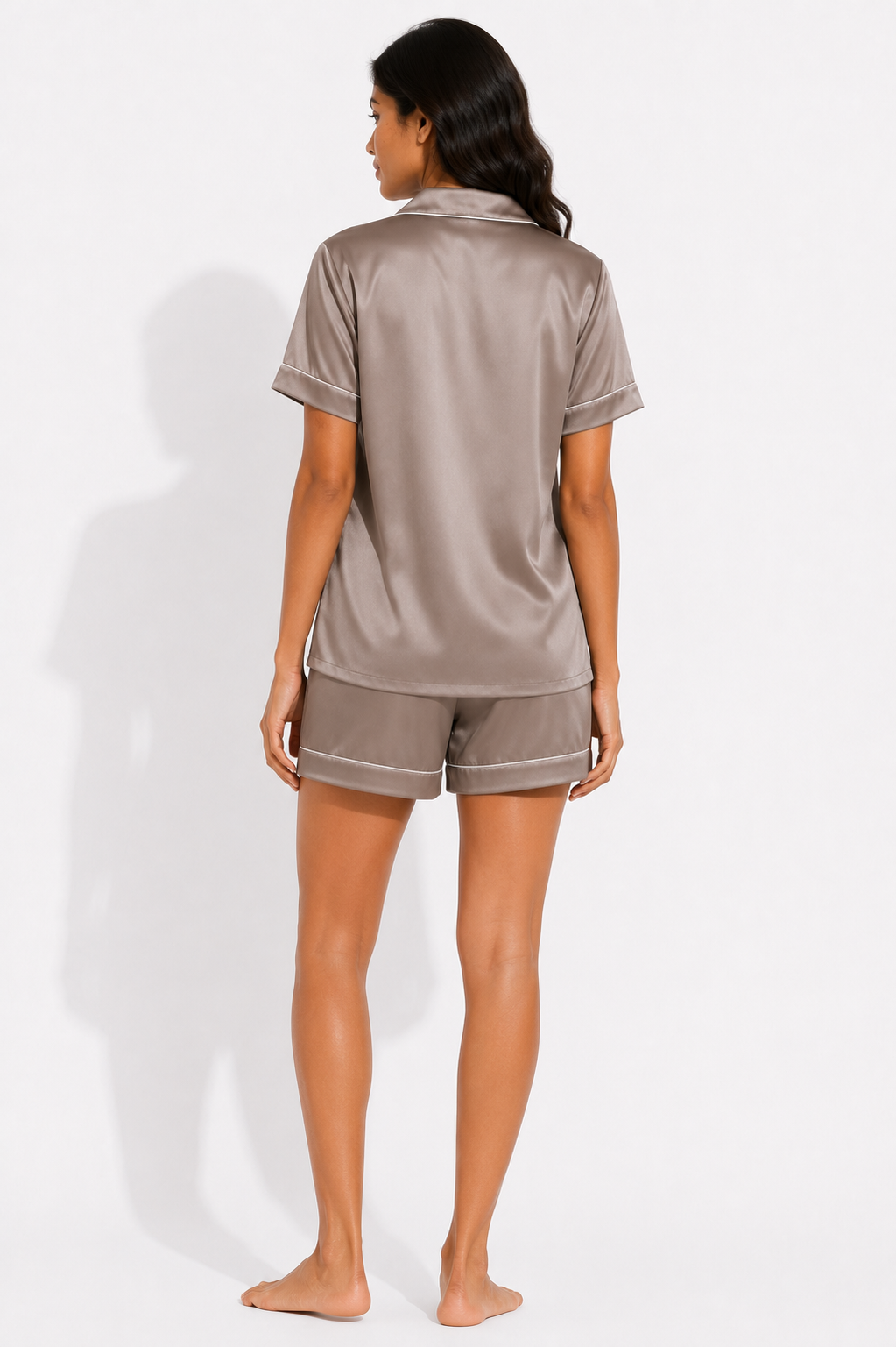Taupe Satin Shorts Set