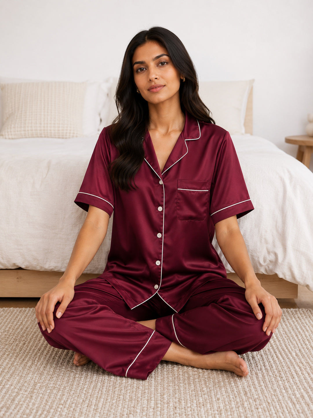 Claret Satin Pajama Set