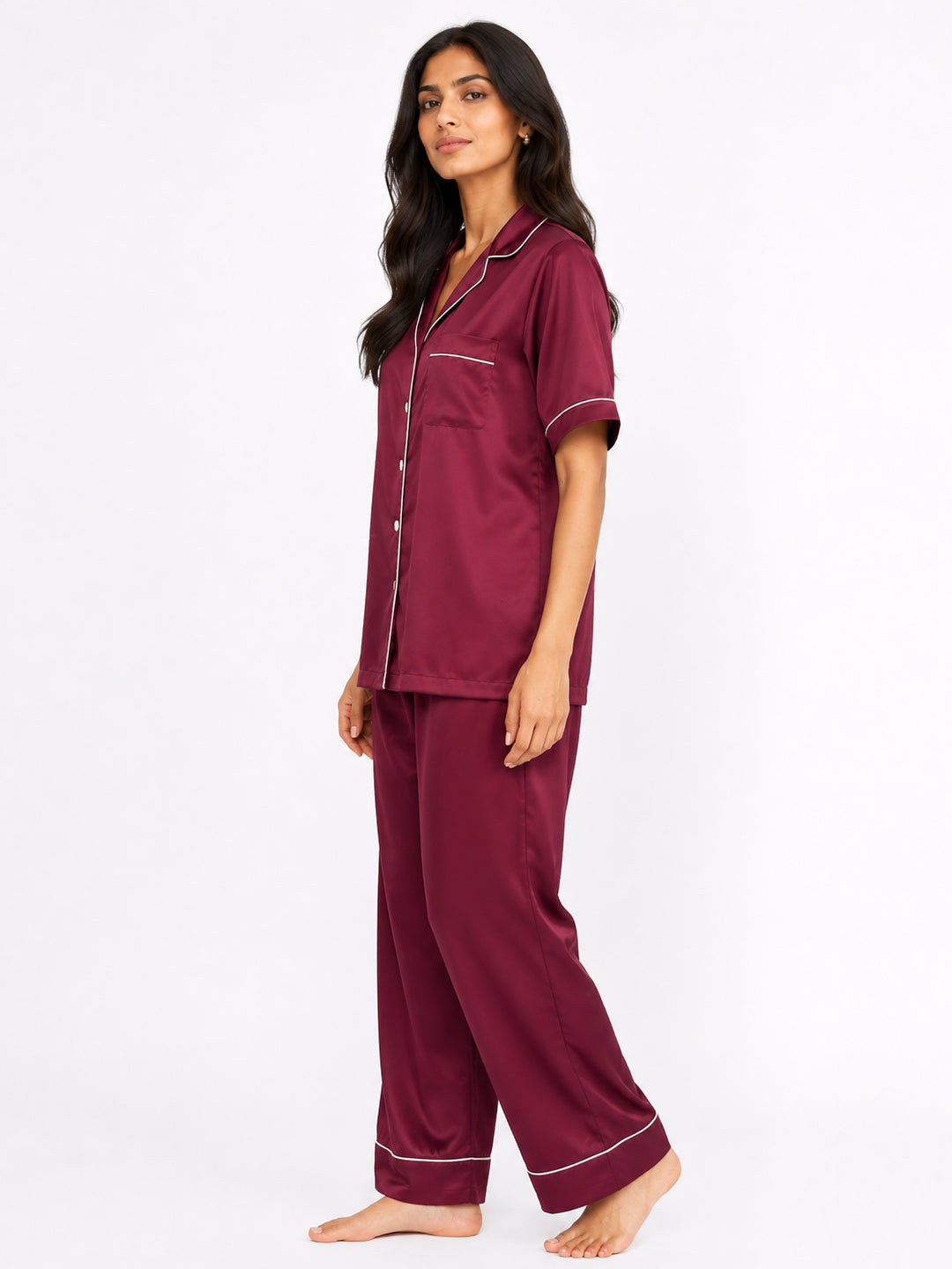 Claret Satin Pajama Set