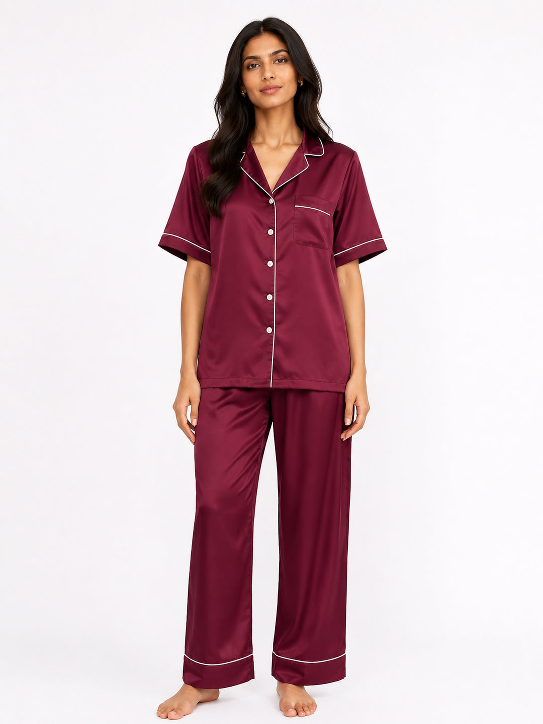 Claret Satin Pajama Set