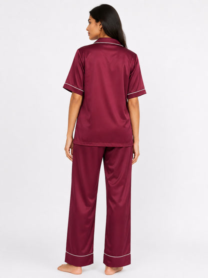 Claret Satin Pajama Set